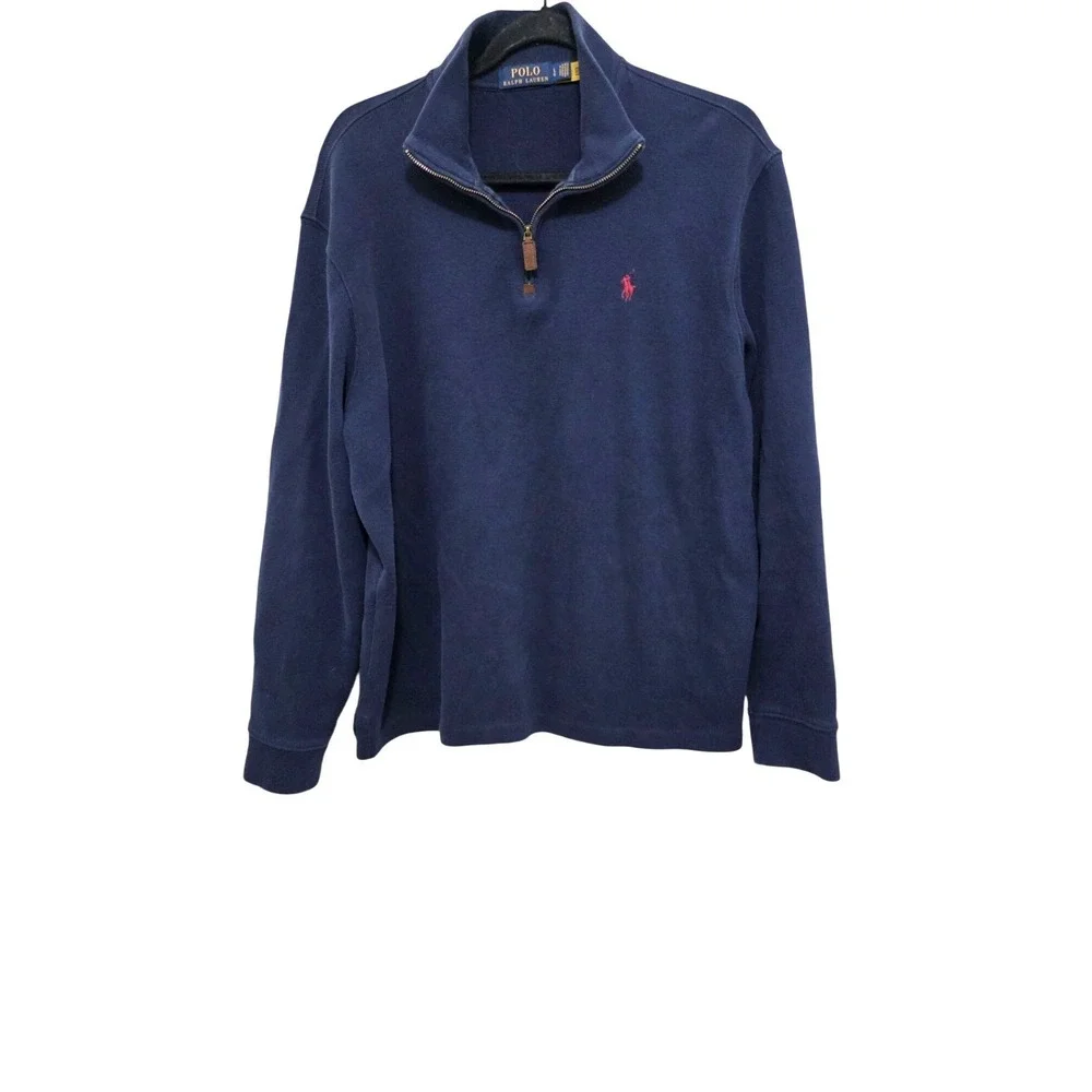 Polo‎ Ralph Lauren Navy Blue 1/4 Zip Pullover Muck Neck Sweatshirt Size L Men's